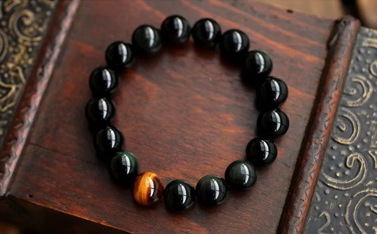 Natural Black Onyx with Tiger eye Stone Beads Men Jewelry Bracelet 12 Constellation Leo Lovers Energy Balance Bracelet